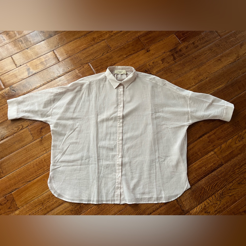 Weekend Max Mara Shirt Button Down Striped White and Light Pink Size 10 - Picture 12 of 15